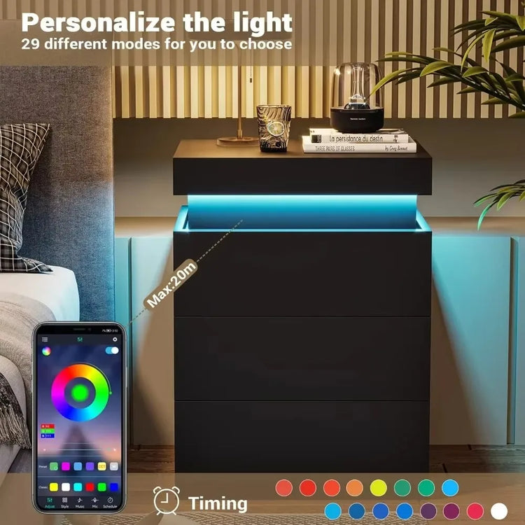 Modern LED Nightstand with Charging Station & Sliding Top