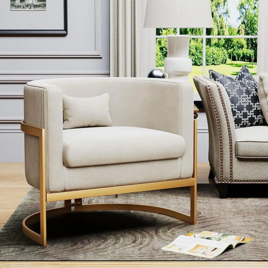 Velvet Barrel Accent Chair with Gold Legs