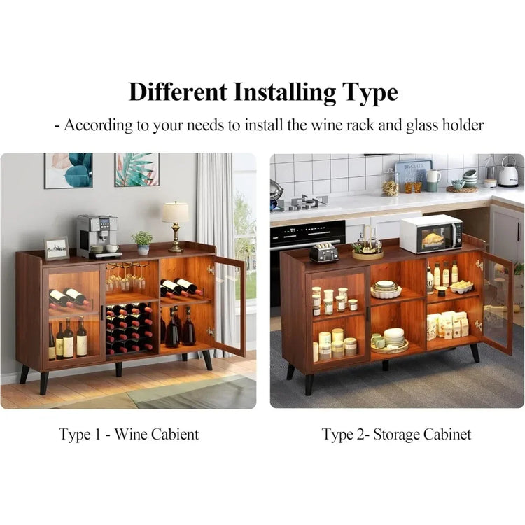 Wine Bar Cabinet with LED Lights and Storage