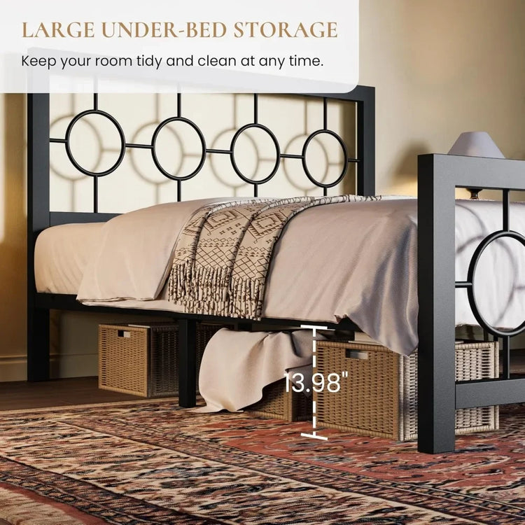 Vintage Metal Bed Frame with Circular Headboard & Footboard