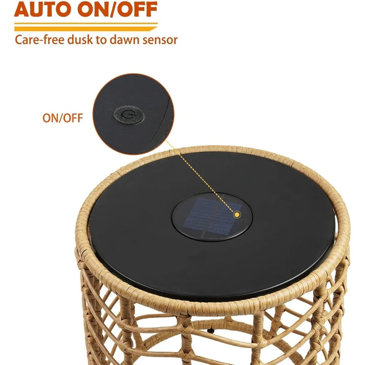 Boho Wicker Nesting Tables with Solar Lights - Set of 2