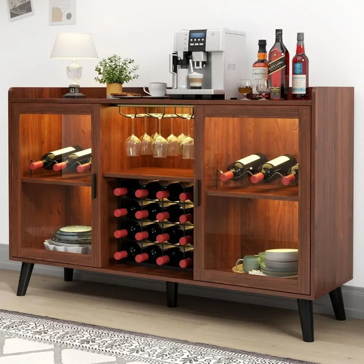Wine Bar Cabinet with LED Lights and Storage