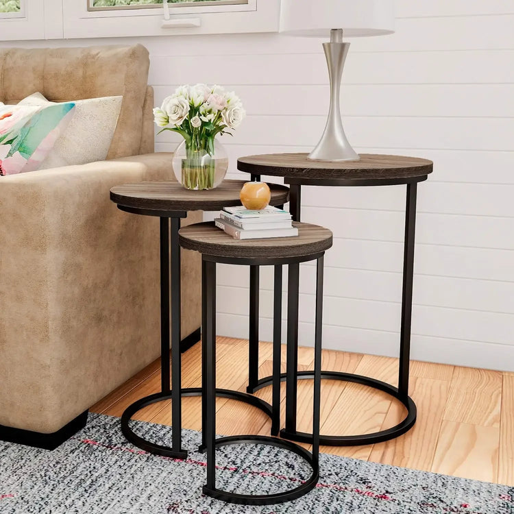 Set of 3 Round Nesting Side Tables with Faux Marble Tops