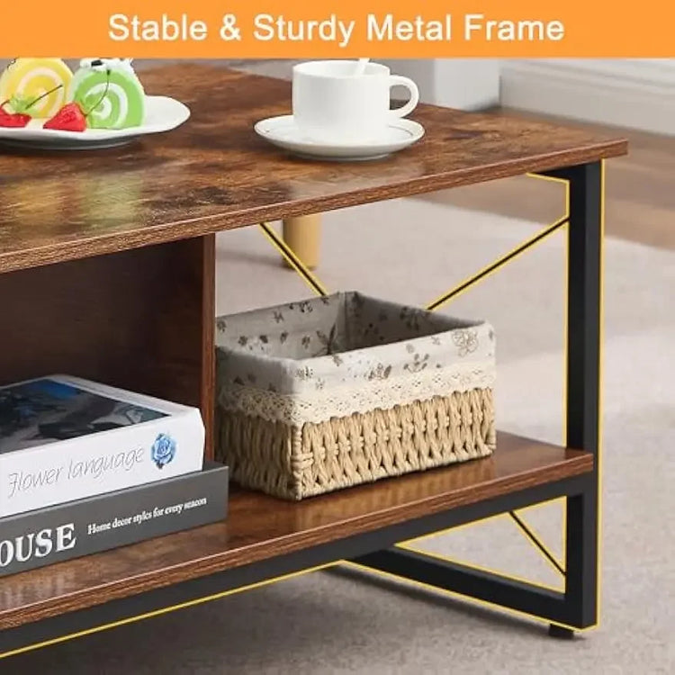 2-Tier Coffee Table with Storage Shelf