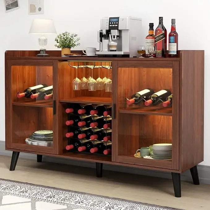 Wine Bar Cabinet with LED Lights and Storage