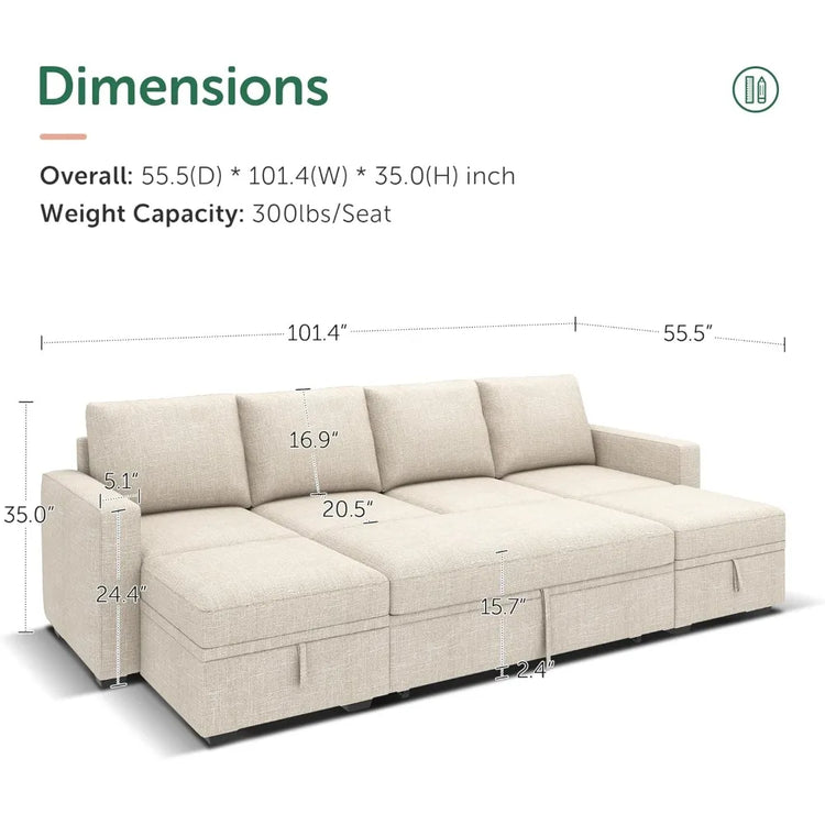 Modular Sectional Sleeper Sofa with Storage Ottoman