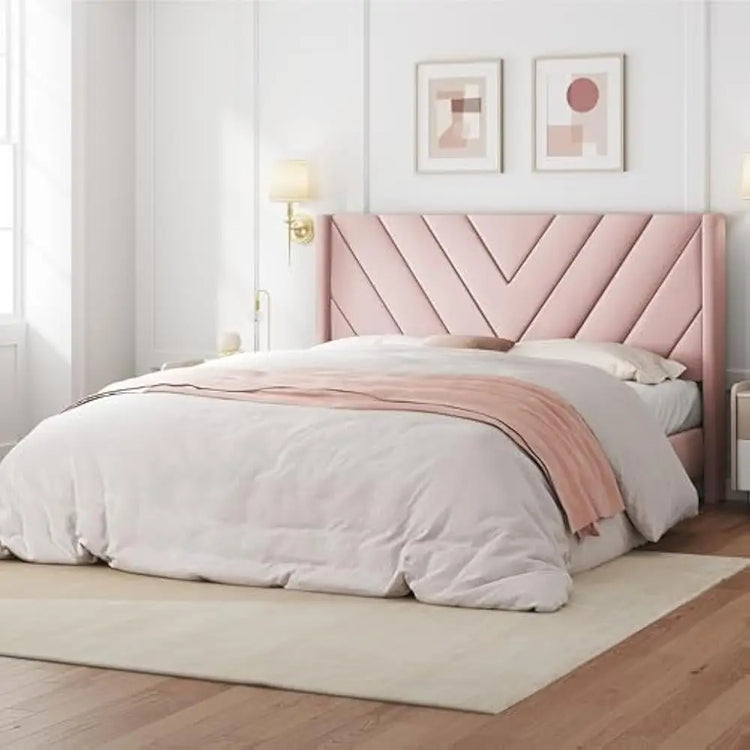 Queen Upholstered Platform Bed with Tufted Wingback Headboard