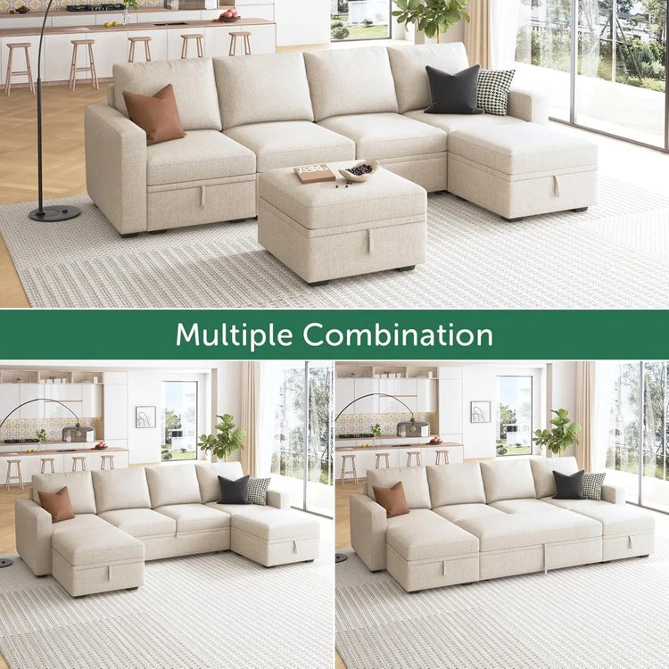 Modular Sectional Sleeper Sofa with Storage Ottoman