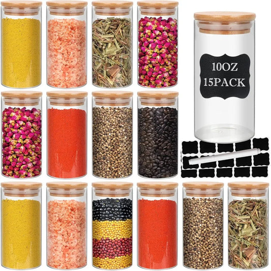 15-Piece 10oz Glass Jar Set with Bamboo Lids