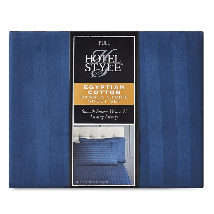 Navy Stripe Egyptian Cotton Full Sheet Set