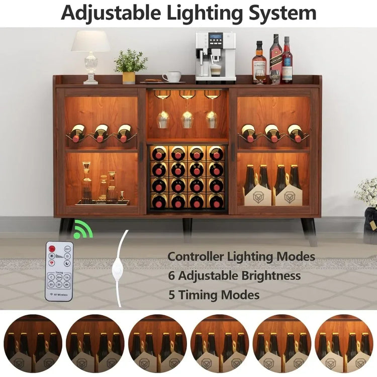 Wine Bar Cabinet with LED Lights and Storage