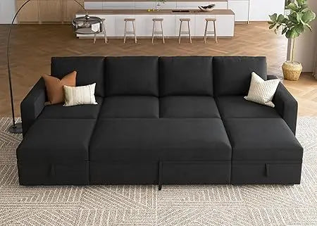 Modular Sectional Sleeper Sofa with Storage Ottoman