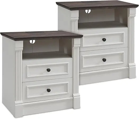 Farmhouse 2-Piece Nightstand Set with Charging Station
