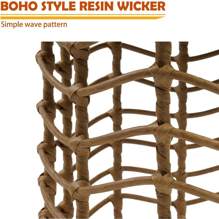 Boho Wicker Nesting Tables with Solar Lights - Set of 2