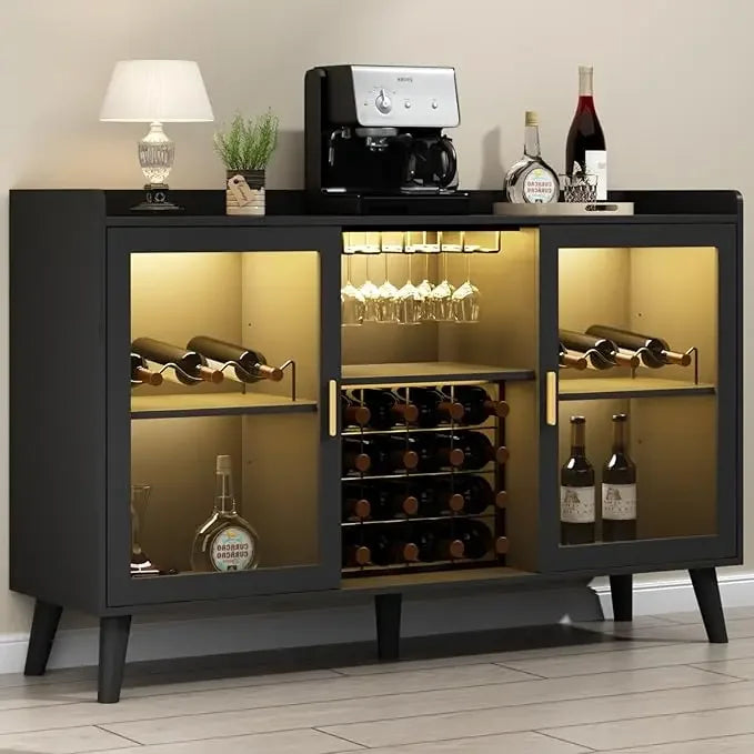 Wine Bar Cabinet with LED Lights and Storage