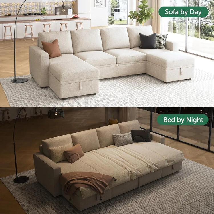 Modular Sectional Sleeper Sofa with Storage Ottoman
