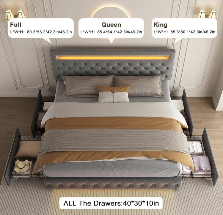 Queen Bed Frame with Storage Drawers