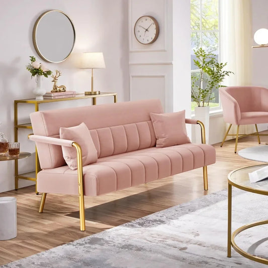 Velvet Sofa with Gold Metal Accents