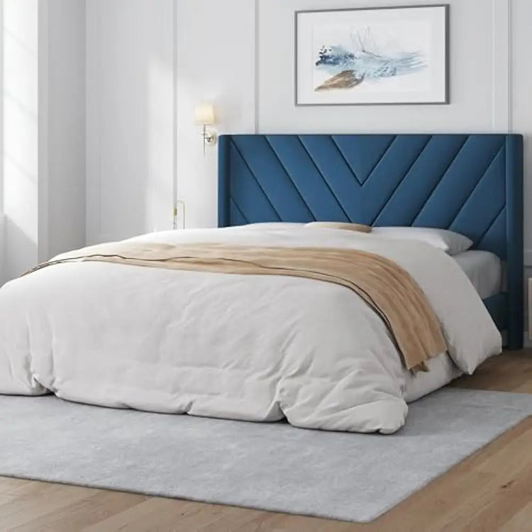 Queen Upholstered Platform Bed with Tufted Wingback Headboard