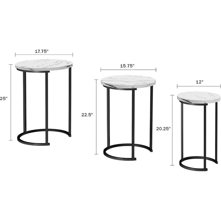 Set of 3 Round Nesting Side Tables with Faux Marble Tops