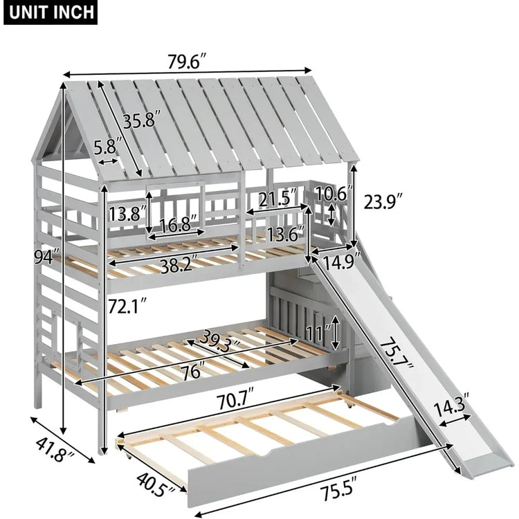Twin Over Twin Playhouse Bunk Bed with Slide