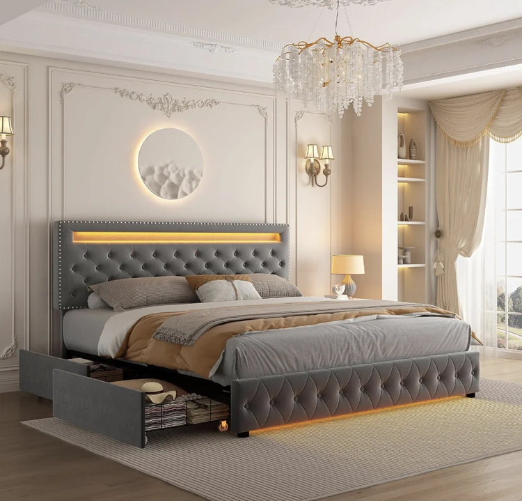 Queen Bed Frame with Storage Drawers
