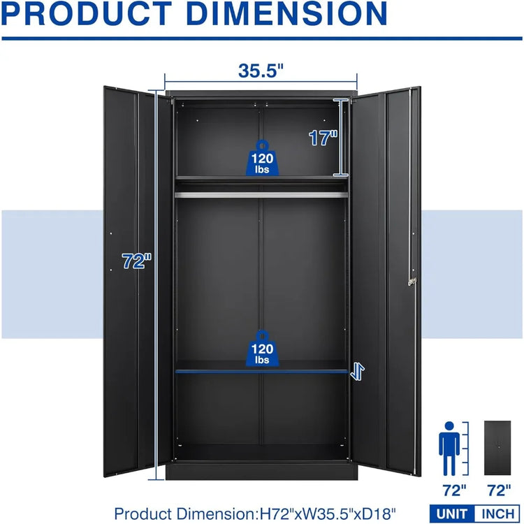 72" Metal Armoire Wardrobe with Shelves